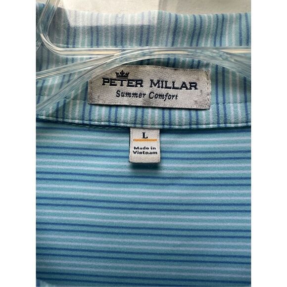 Peter Millar Summer Comfort men’s blue striped golf polo shirt size L #28-1791 - Picture 2 of 6